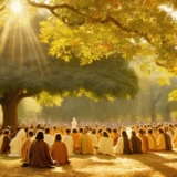 Serene scene of Jesus preaching to a multitude under